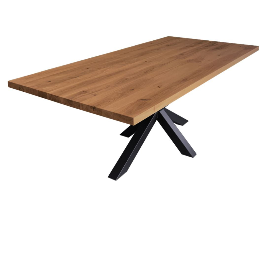 "Theo" - Eiche Massivholztisch mit gerader Tischkante - Castle Brown